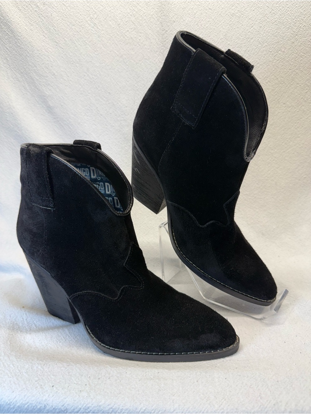 Prairie Fairy Black Suede Cowboyesk Dingo Booties Pull Tabs Slip Ons Modern Take